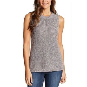 Ella Moss Navy Blue Marble Sleeveless Ribbed Crewneck Chunky Knit Sweater